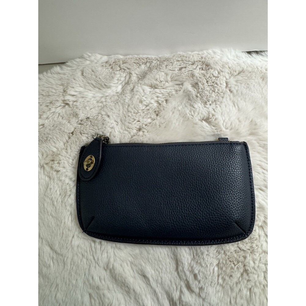 Joy Susan Mini Wristlet Clutch Bag Wallet Vegan Leather Navy Blue